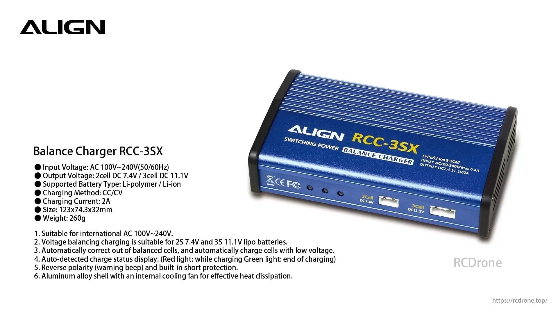 Align T-REX 300X Dominator RC Helicopter, The ALIGN Balance Charger RCC-3SX has a compact design, suitable for international AC input voltage of 100V~240V.