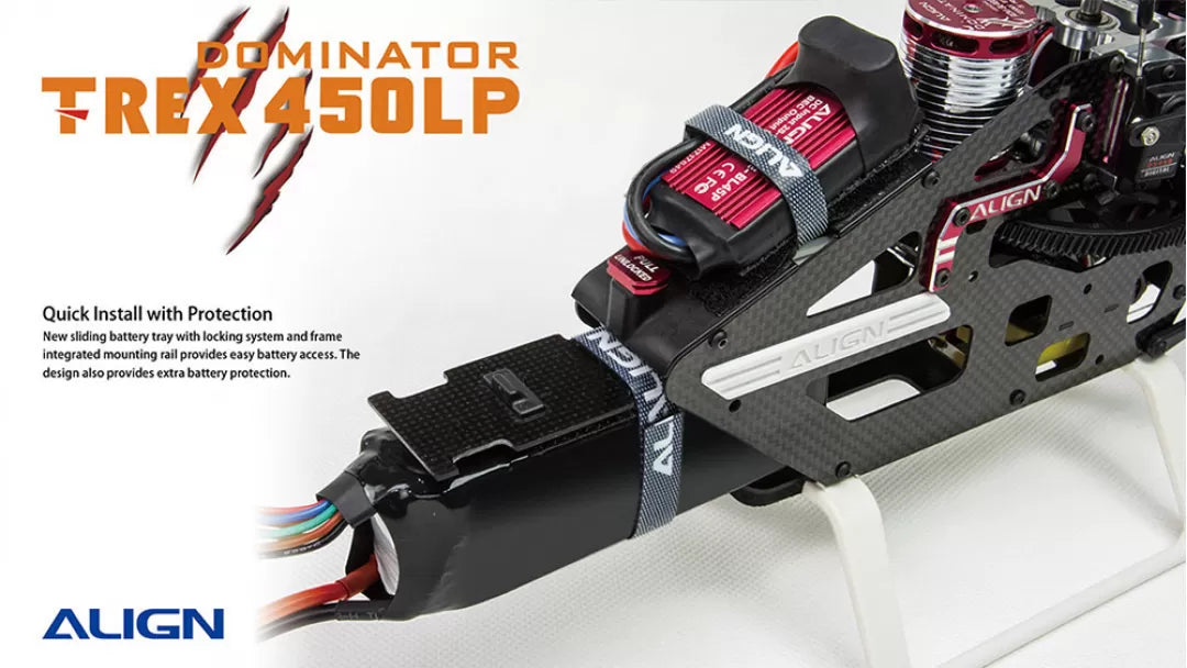 Align T-REX 450L Dominator RC Helicopter, The Align T-REX 450L Dominator has a quick install battery tray with locking system for easy access.