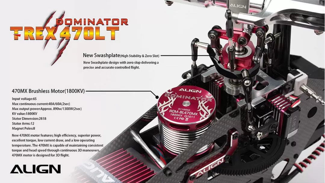 Introducing the Align T-REX 470 Series RC Helicopter with precise control and a powerful brushless motor.