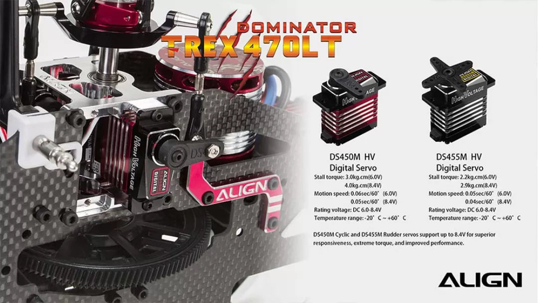 The Align T-REX 470 Series RC Helicopter features a Dominator FReX design with advanced systems and digital servos.