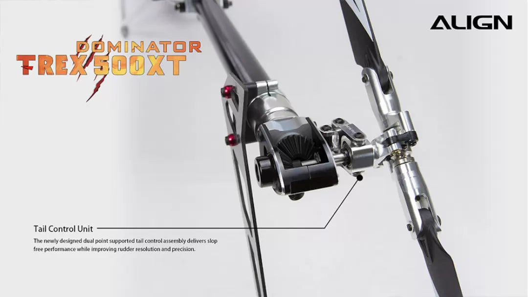 Align T-REX 500X RC Helicopter, The new tail control unit provides smooth performance with improved rudder response and elevation.