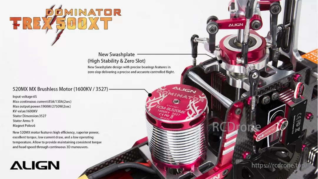 Introducing the Align T-REX 500X RC Helicopter with high stability, precise bearings, and a powerful 520MX motor.