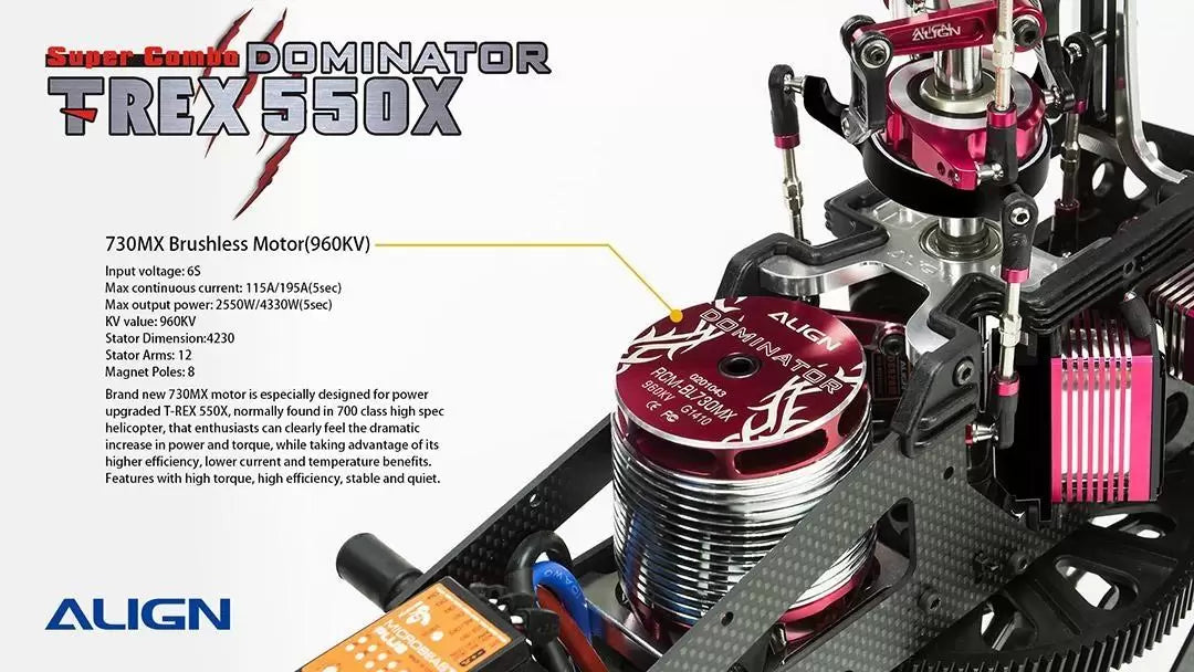 The Align T-REX 550X RC Helicopter features a powerful brushless motor with increased power and torque.