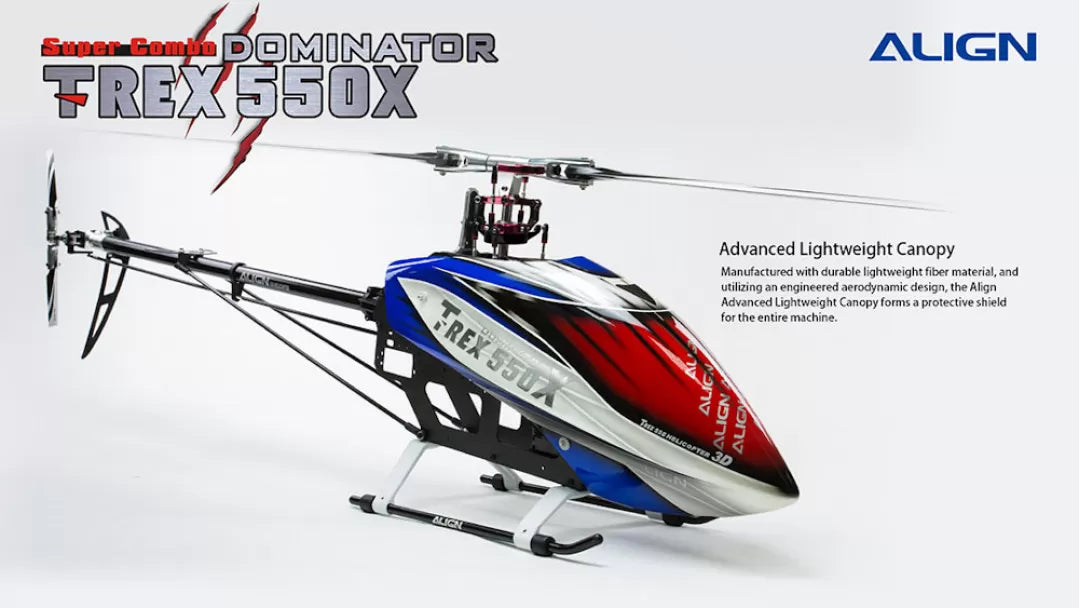 Align T-REX 550X RC Helicopter, A combo package including an RC helicopter and its accessories for users to enjoy.