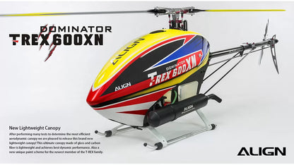 The Align T-REX 600XN Dominator RC Nitro Helicopter Super Combo features a lightweight canopy made of glass and carbon fiber for best dynamic performance.