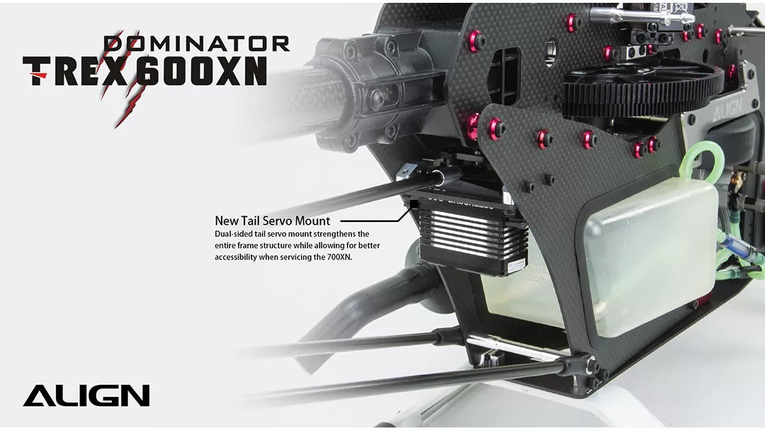 Align T-REX 600XN Dominator RC Nitro Helicopter, Improving the entire frame structure and accessibility for servicing with a new tail servo mount design.