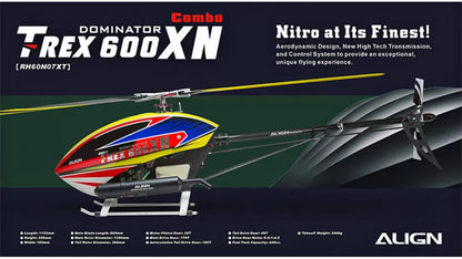 Align T-REX 600XN Dominator RC Nitro Helicopter Super Combo features aerodynamic design and high-tech transmission for exceptional flying.