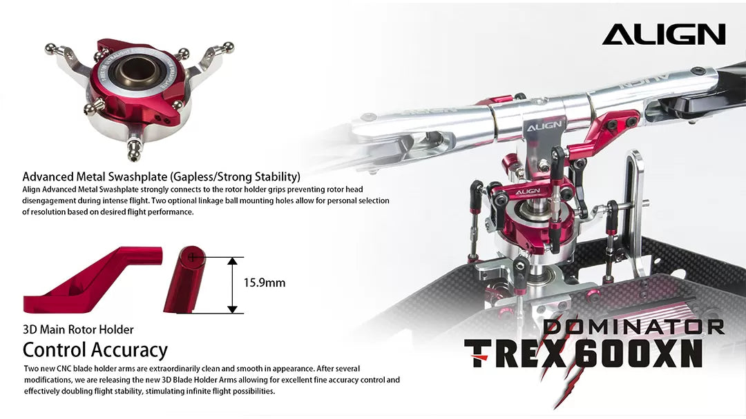 Align T-REX 600XN Dominator RC Nitro Helicopter, The Align Advanced Metal Swashplate has a gapless design for strong stability, personalized adjustments, and accurate control.