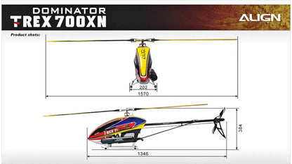The Align T-REX 700XN Dominator Oil RC Helicopter Kit is a combo package that includes all necessary parts for building and flying an oil-based helicopter.