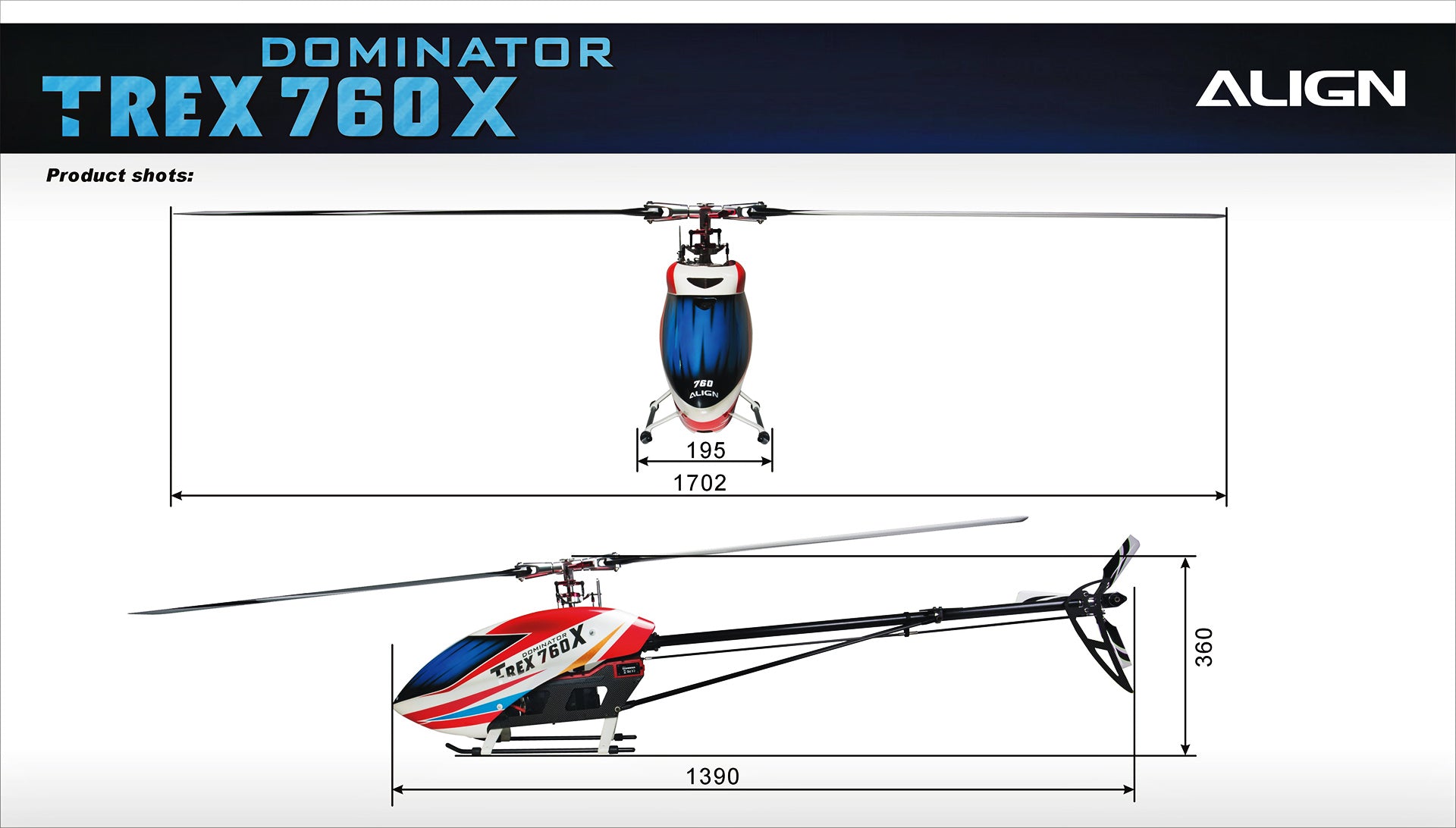 Align T-REX 760X Top Combo RC Helicopter, Stabilizes flight with precision control, suitable for static and 3D flights.