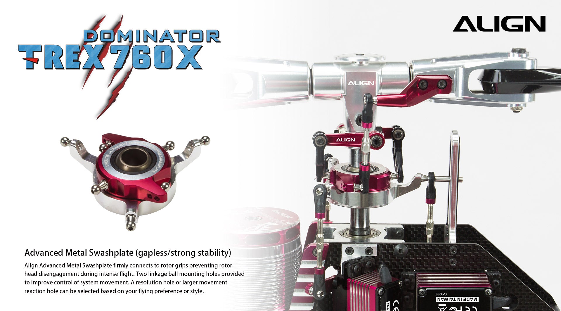 Align T-REX 760X Top Combo RC Helicopter, The Advanced Metal Swashplate ensures gapless and strong stability in the Align Dominator FreXtBox Alicn ALIGN-TREX-760X Top Combo RC Helicopter.
