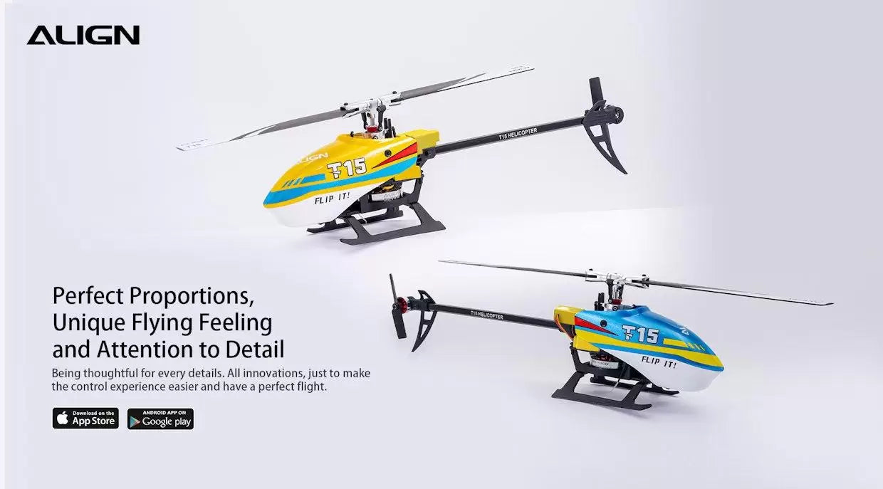 Align T-REX T15 RC Helicopter, The Align T-REX T15 RC Helicopter has perfect proportions and attention to detail for a unique flying experience, with easy control via an app.