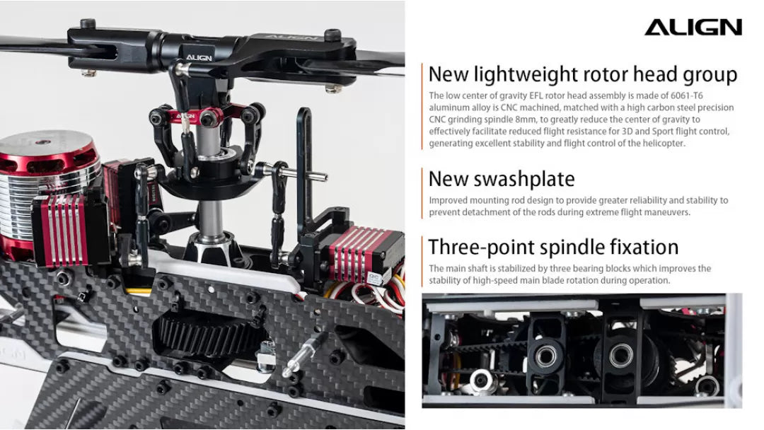 Align T-REX TB40 RC Helicopter, Lightweight rotor head group with low center of gravity features improved design for reliability and stability.