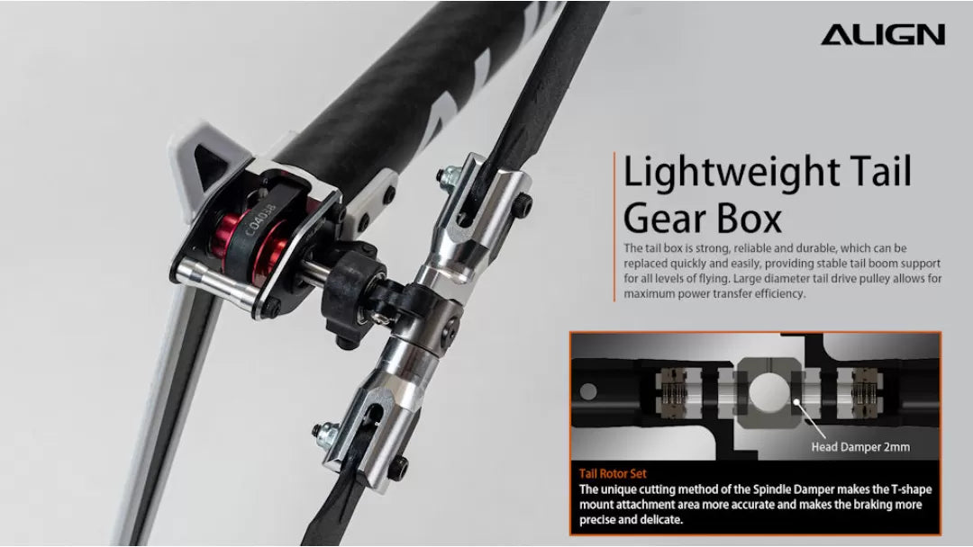 Align T-REX TB40 RC Helicopter, The Lightweight Tail Gear Box is strong, reliable, and durable, making replacement easy, with efficient power transfer.