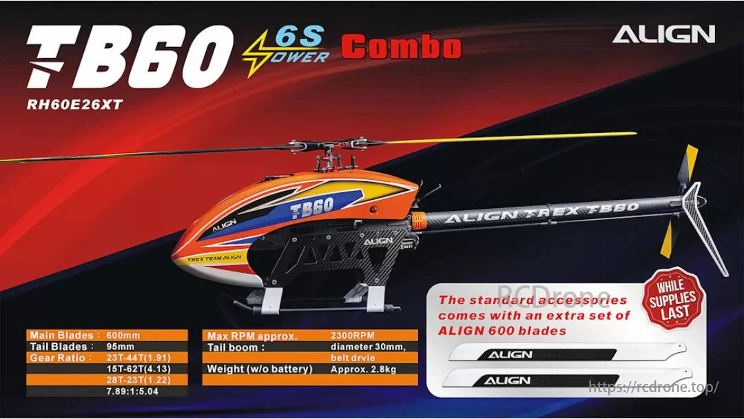 Align T-REX TB60 Electronic RC Helicopter features extra main blades, durable tail boom and belt drive system.