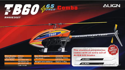 Align T-REX TB60 Electronic RC Helicopter features extra main blades, durable tail boom and belt drive system.