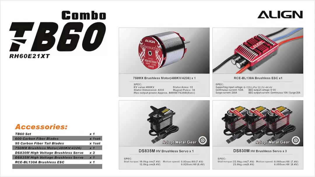 Align T-REX TB60 電子 RC ヘリコプター - 12S コンボ RH60E21XW