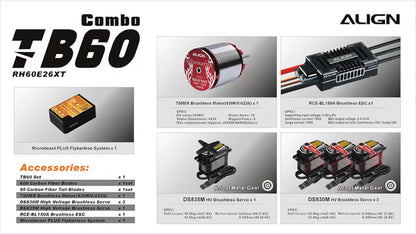 Align T-REX TB60 Electronic RC Helicopter, This product is an RC helicopter combo with electronic features, including a brushless motor, high-voltage servo, and ESC.