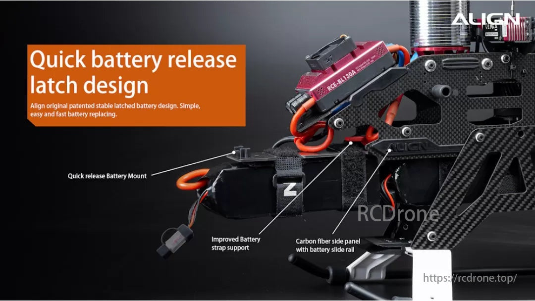 Align T-REX TB60 Electronic RC Helicopter, The ALIGN T-REX TB60 has a quick battery release latch for easy and fast battery replacement.