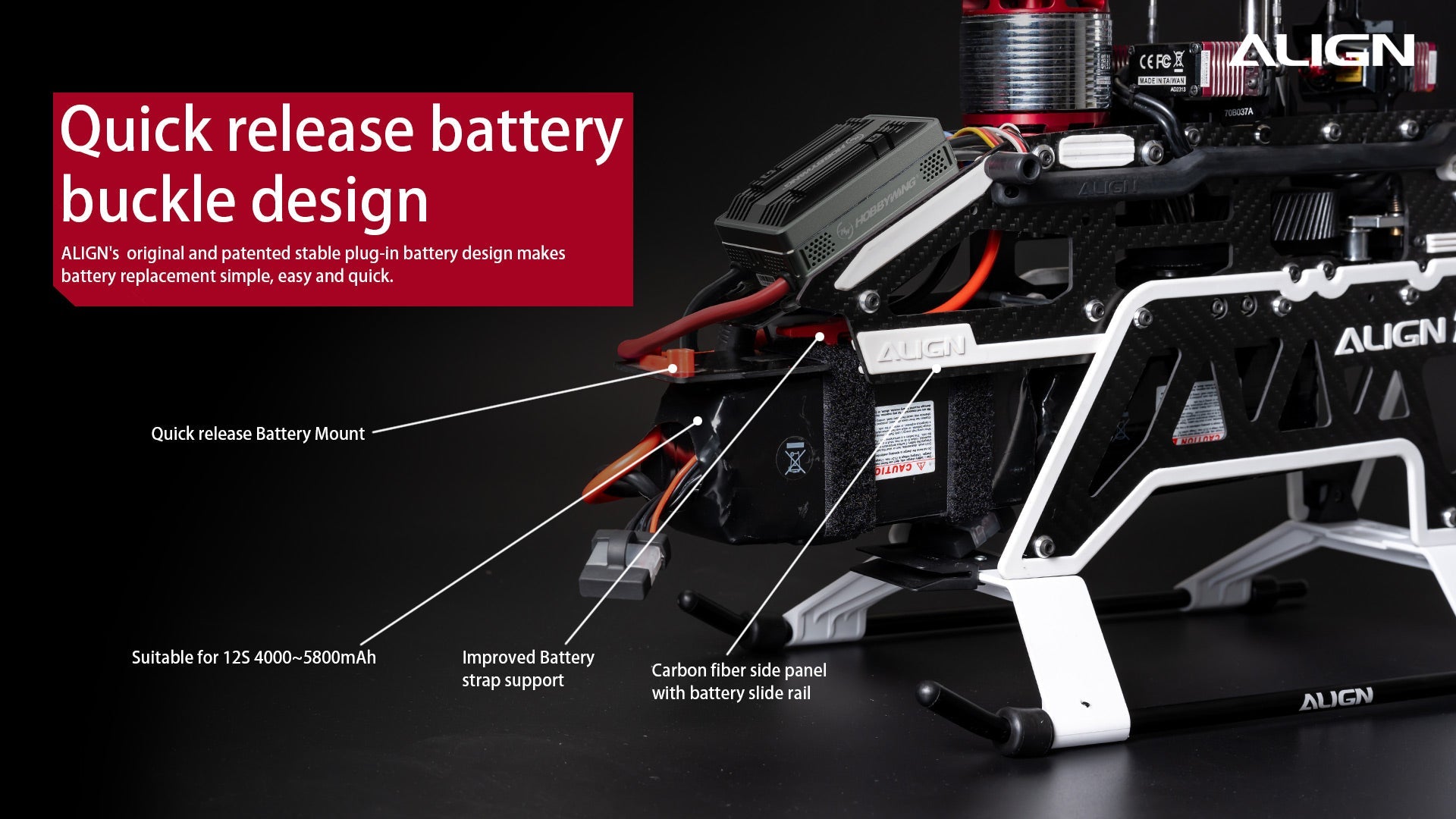 Align T-REX TB70 V2 RC Helicopter, Original and patented stable plug-in design makes battery replacement simple; easy and quick.