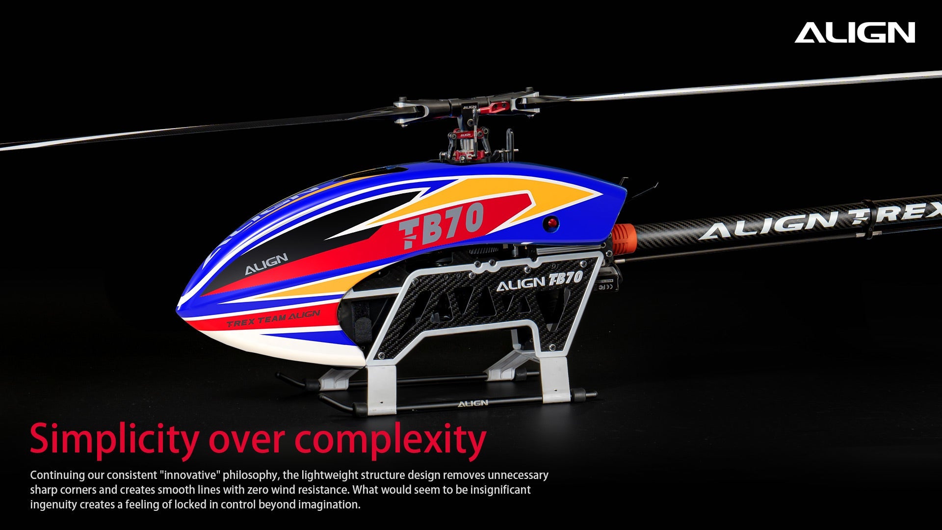 The Align T-Rex TB70 V2 RC Helicopter Kit offers simplicity and innovative design.