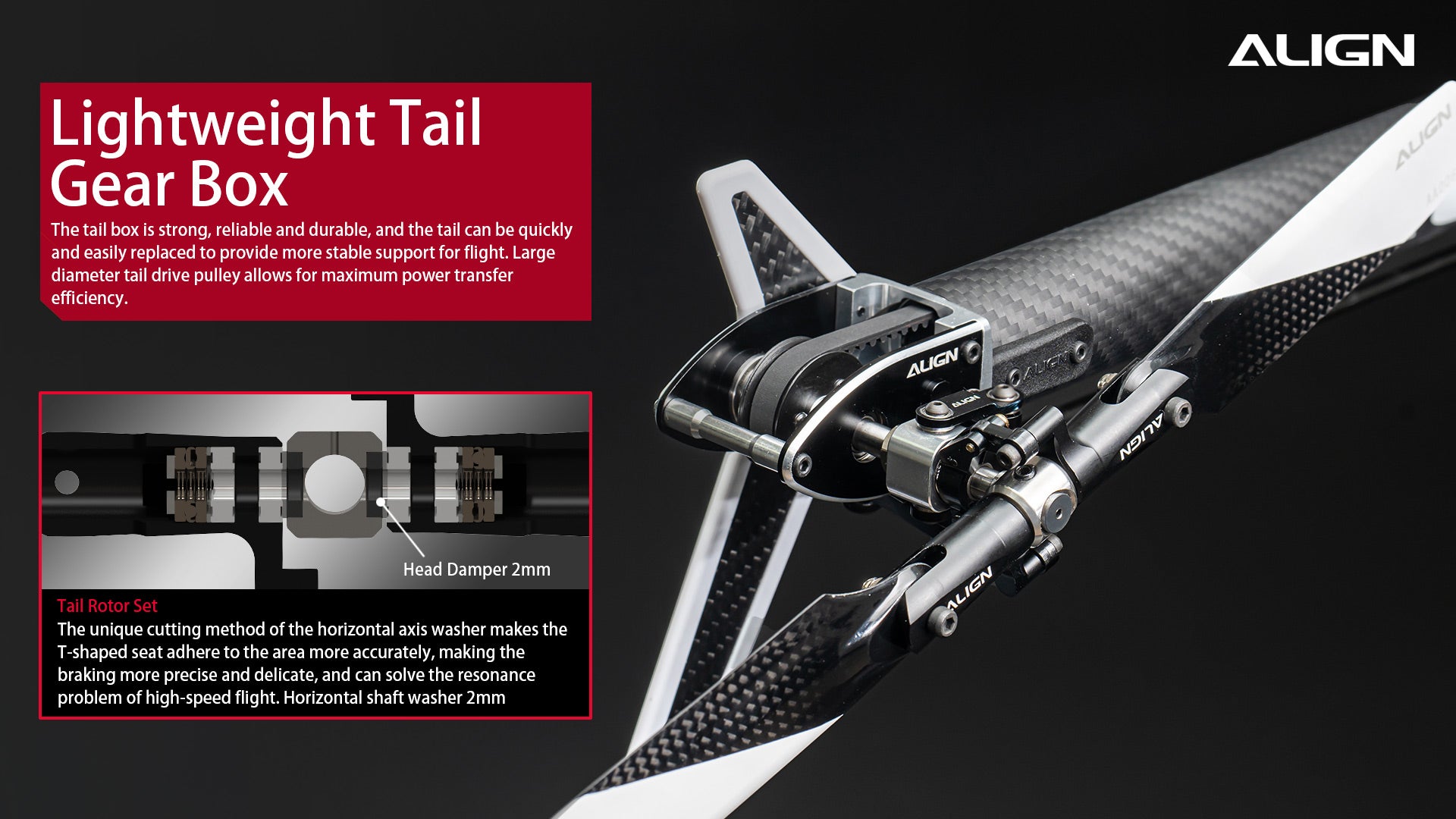 Align T-REX TB70 V2 RC Helicopter, ALIGN Lightweight Tail Gear Box features strong and reliable design with quick replacement capabilities.