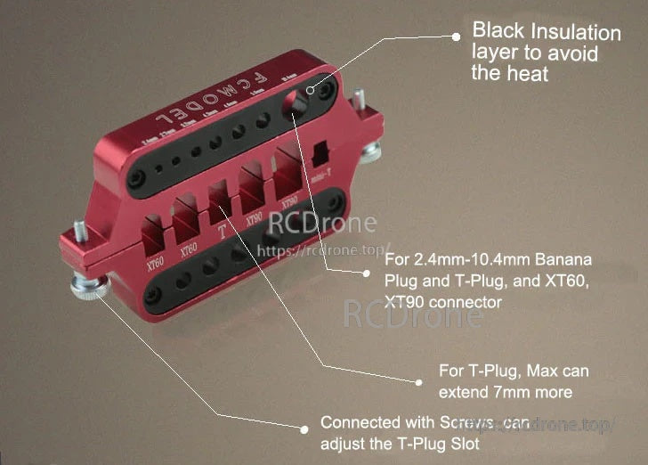 CNC aluminum multifunction soldering station V2 with insulated layer and slots for XT60/XT90, T-Plug and banana plugs