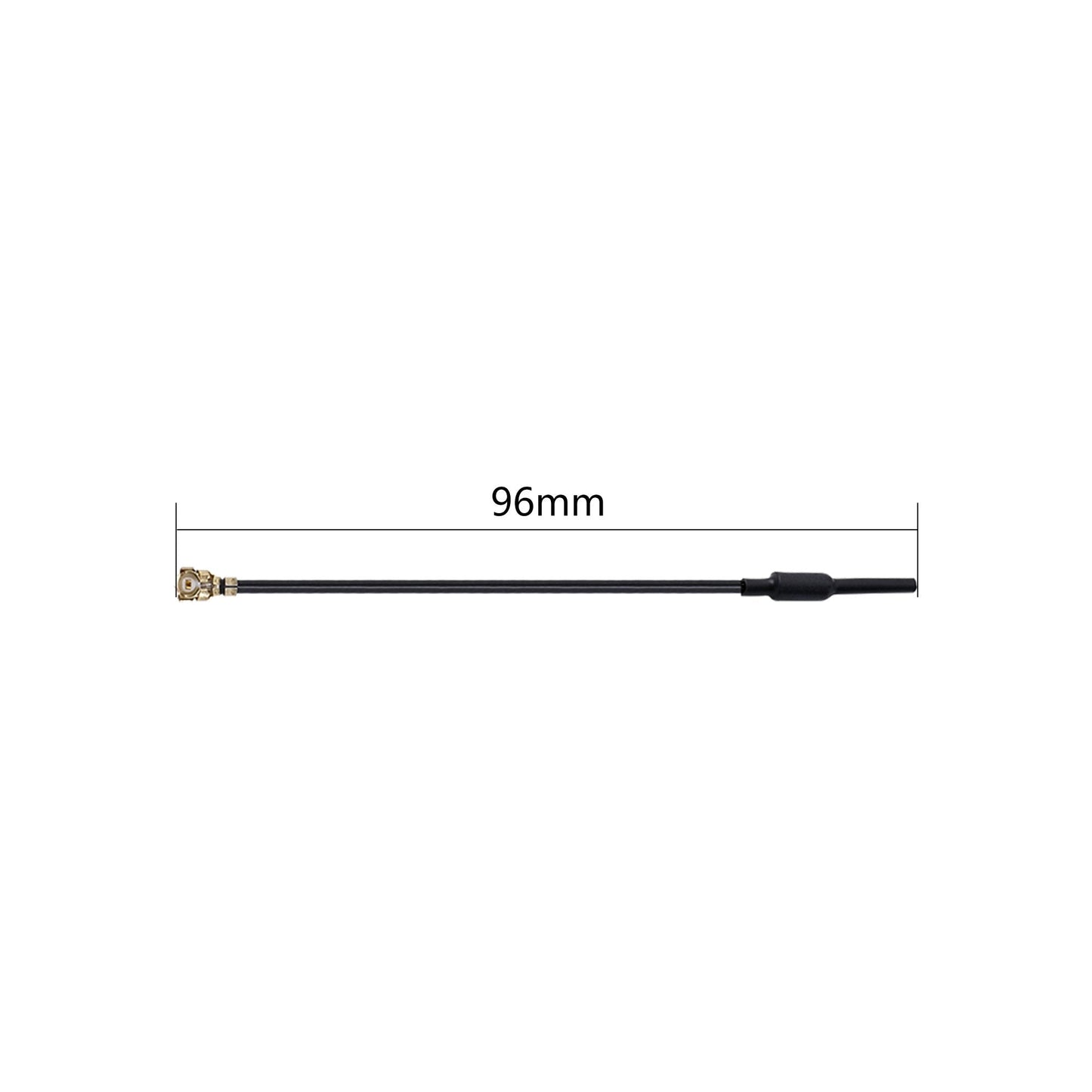 96mm coax antenna lead with right-angle U.FL/IPEX connector and slim black whip end