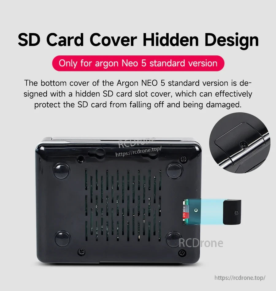 Standard version underside with hidden SD card slot cover detail for SD card protection