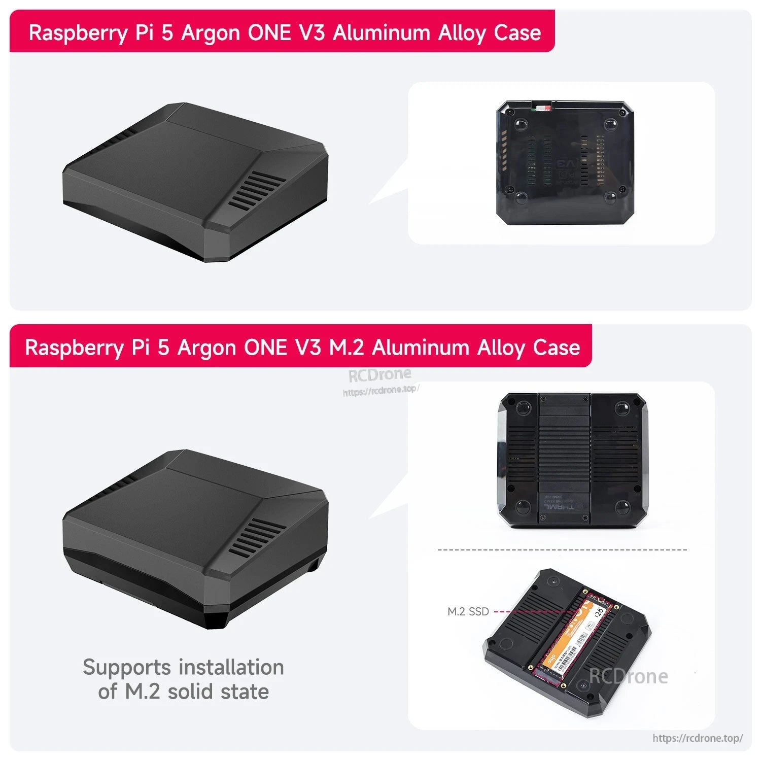 Comparison graphic of vs M.2 version, showing underside and M.2 SSD mounting area