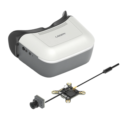 Walksnail Ascent FPV Goggle with camera module, VTX board and antenna kit on white background