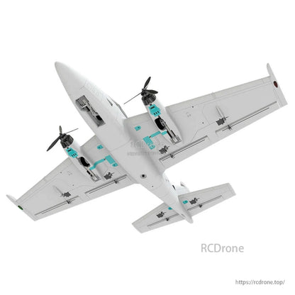Underside view of Beluga fixed-wing RC airplane showing twin motor mounts, wing panels and tail