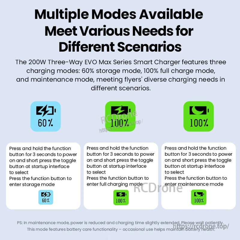 The Autel EVO Max 4 Charging Hub has three modes—storage, full charge, and maintenance—for optimal battery health.