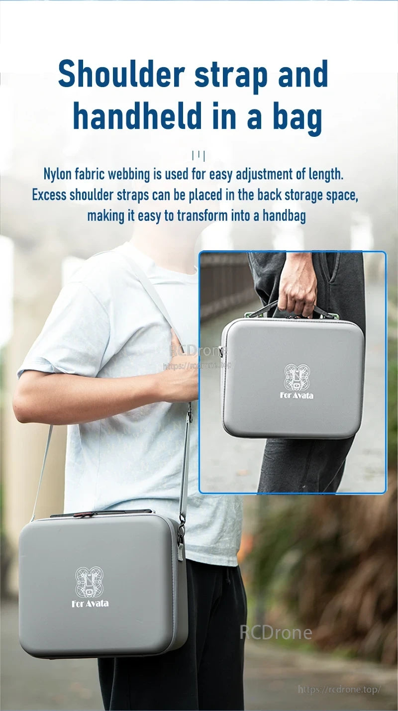 Avata Storage Case, Durable storage case with adjustable strap, handheld design, nylon webbing, and rear compartment for convenient transport and organization.