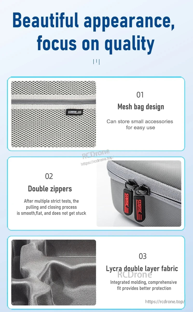 Avata Storage Case, Sleek design with quality focus; includes mesh accessory bag, smooth double zippers, and protective Lycra double-layer fabric.