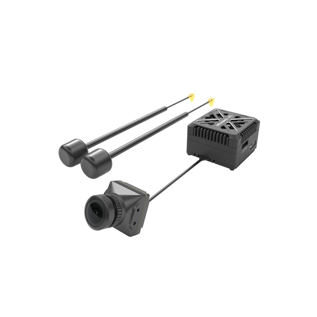 Walksnail Avatar GT2 Kit digital HD FPV transmitter with camera and dual antennas on cables