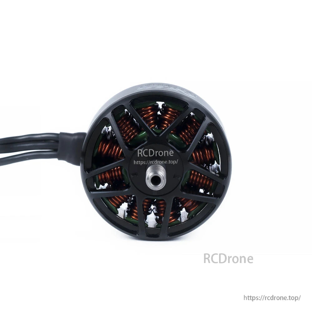 Axisflying 3215 brushless motor close-up, showing black bell, exposed copper windings, and lead wires