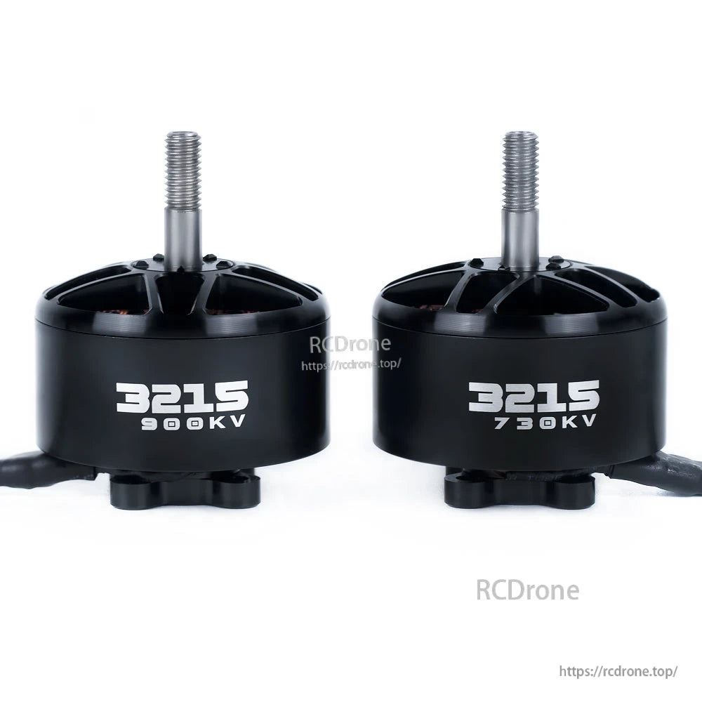 Axisflying 3215 brushless motor pair with threaded shaft, labeled 900KV and 730KV on black housings