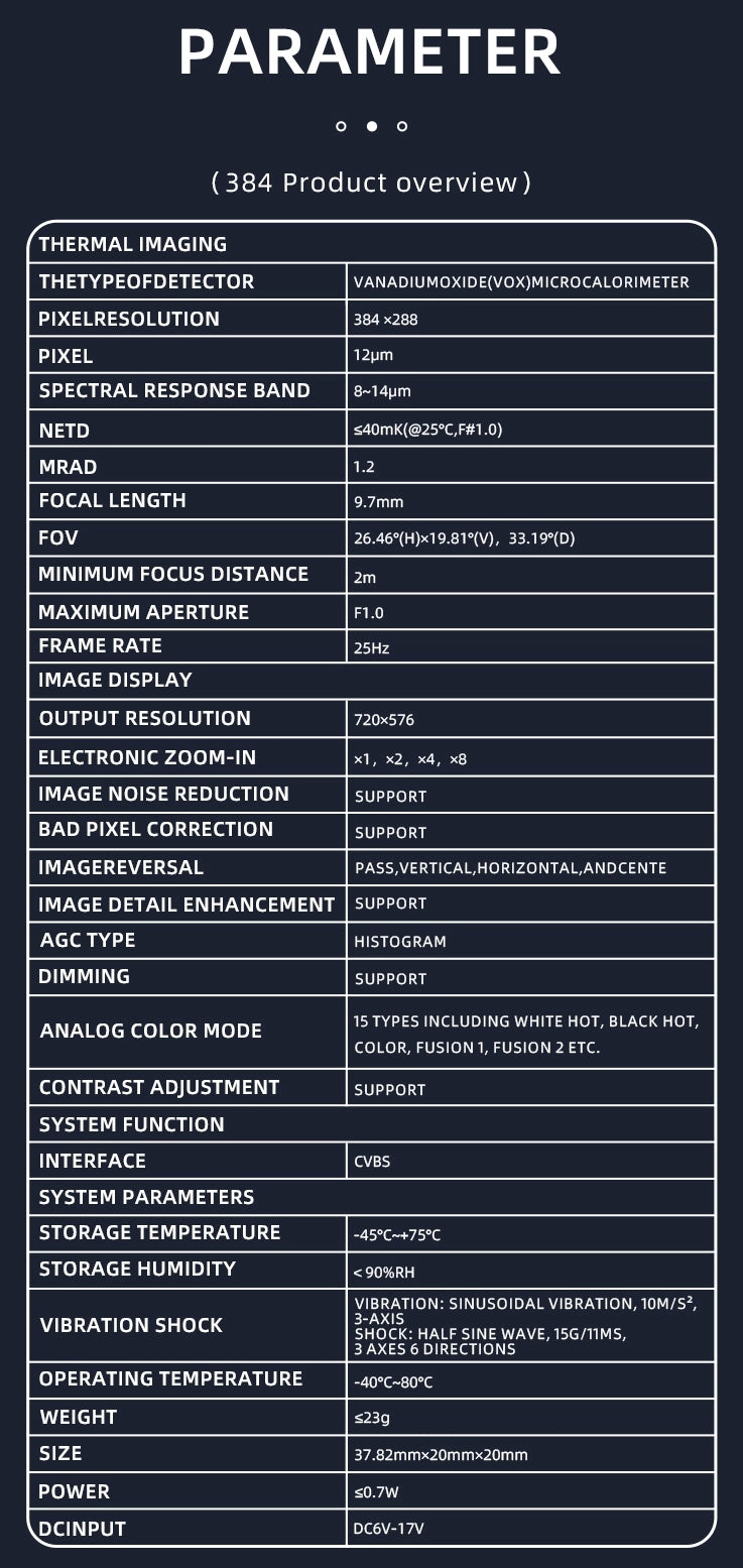 Axisflying 384*288 Thermal Camera, Axis flying thermal camera features VOx microcalorimeter, 384x288 resolution, and various modes for image processing.