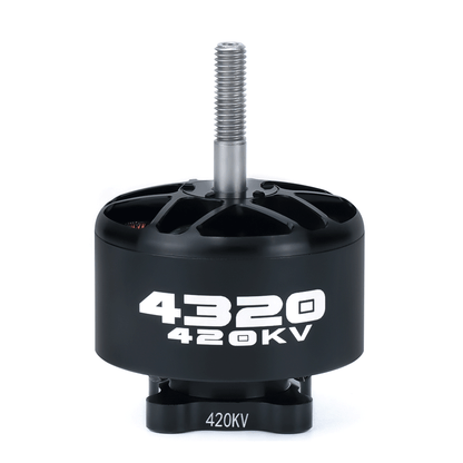 Axisflying 4320 brushless motor labeled 420KV with threaded shaft, black housing, and vented top design