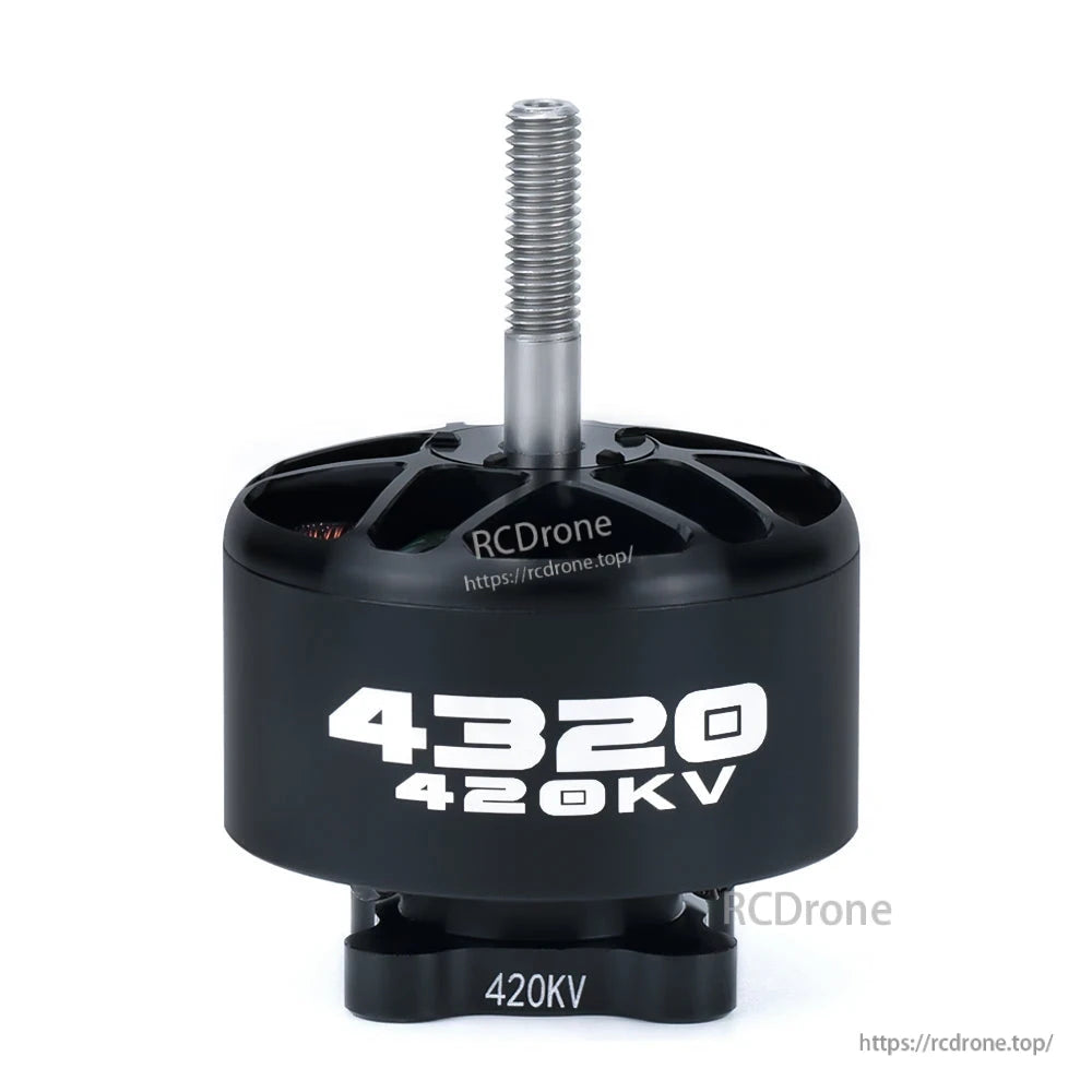 Axisflying 4320 Brushless Motor, Axisflying 4320 brushless drone motor with threaded shaft, black housing, and 420KV marking