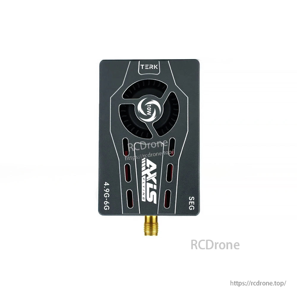 Axisflying SEG 4.9G-6G analog FPV VTX module with cooling fan and SMA antenna connector, 10W label