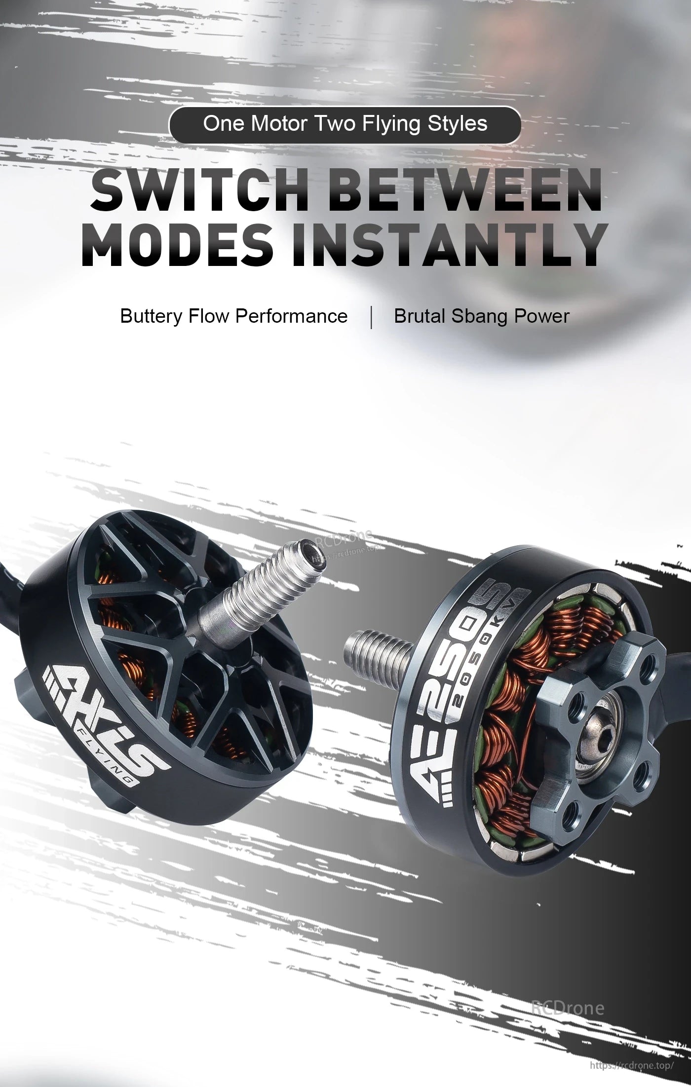 Axisflying AE2505 AE Series FPV Motor, The Axisflying AE2505 motor provides dual flight modes for either smooth or powerful performance.