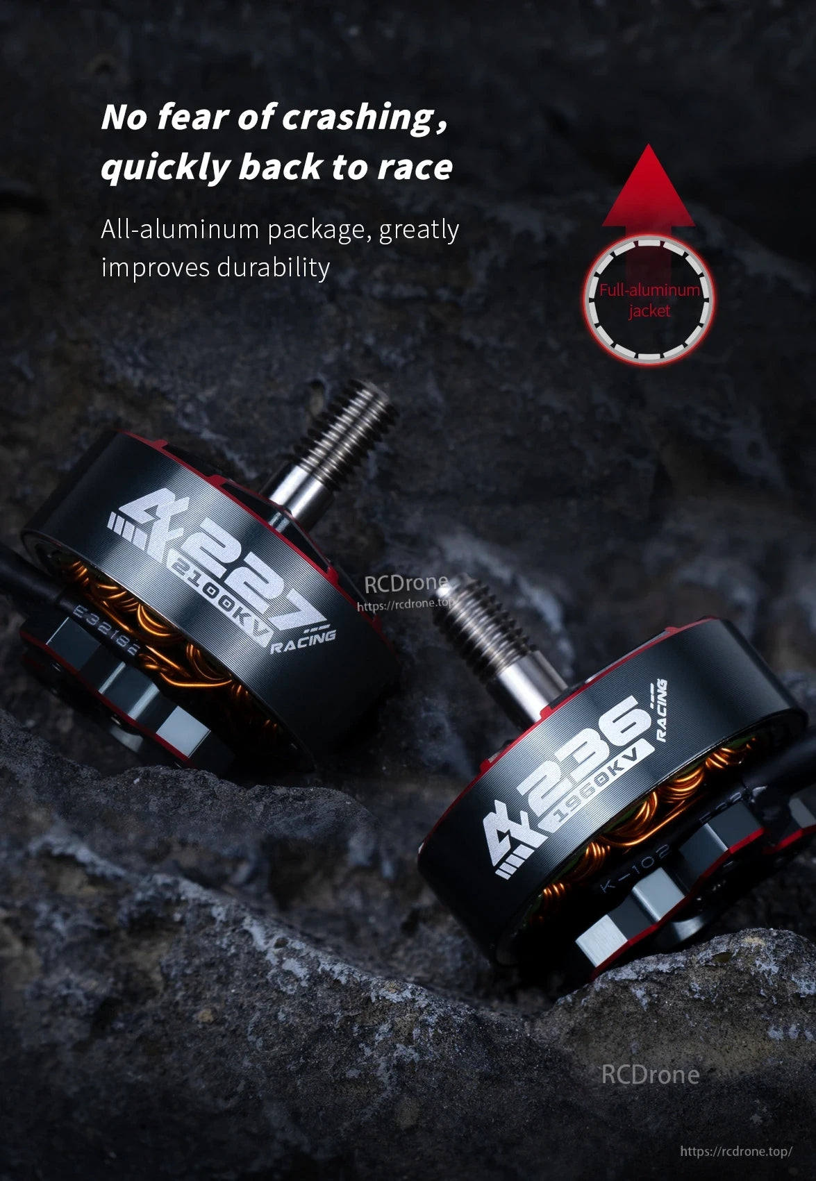 Axisflying AF227 Racing FPV Motor, All-aluminum racing motors, durable design for fast recovery after crash.