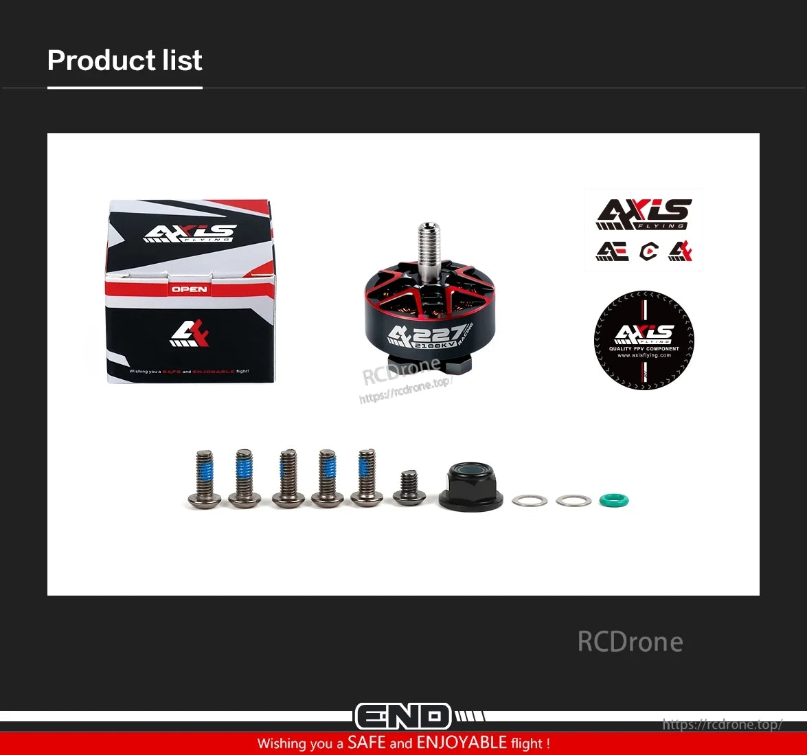 Axisflying AF227 Racing FPV Motor, Axisflying AF227 2406KV motor with included hardware ensures safe, enjoyable flight experience.