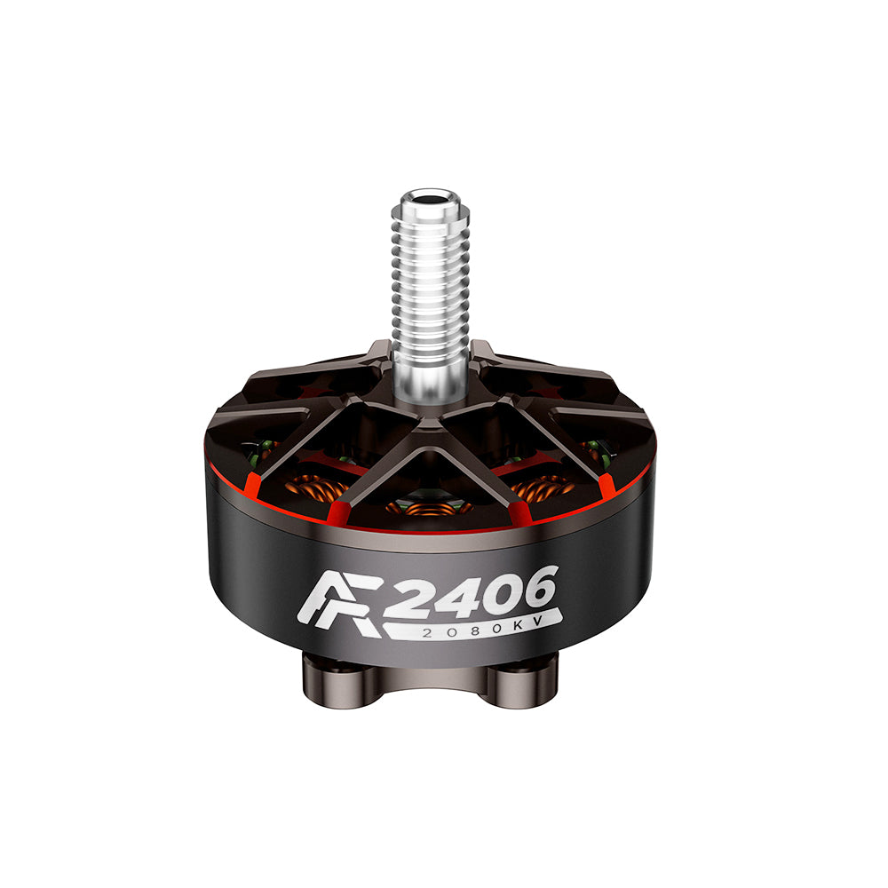 Axisflying AF2406 2080KV Brushless Motor, Axisflying AF2406 2080KV brushless drone motor with top threaded shaft and black 2406 bell