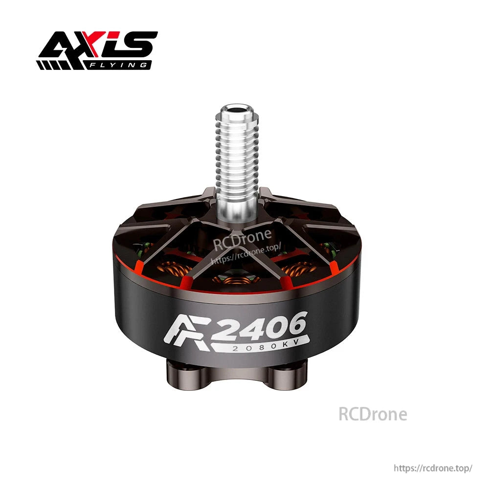 Axisflying AF2406 2080KV Brushless Motor, Axisflying AF2406 2080KV brushless drone motor with threaded shaft and black 2406 bell housing