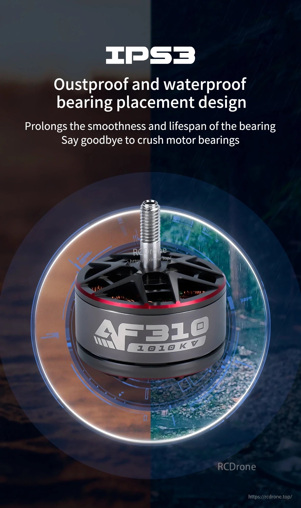 Axisflying AF310 3010 FPV Motor, IPS3 dustproof waterproof bearing design prolongs motor lifespan
