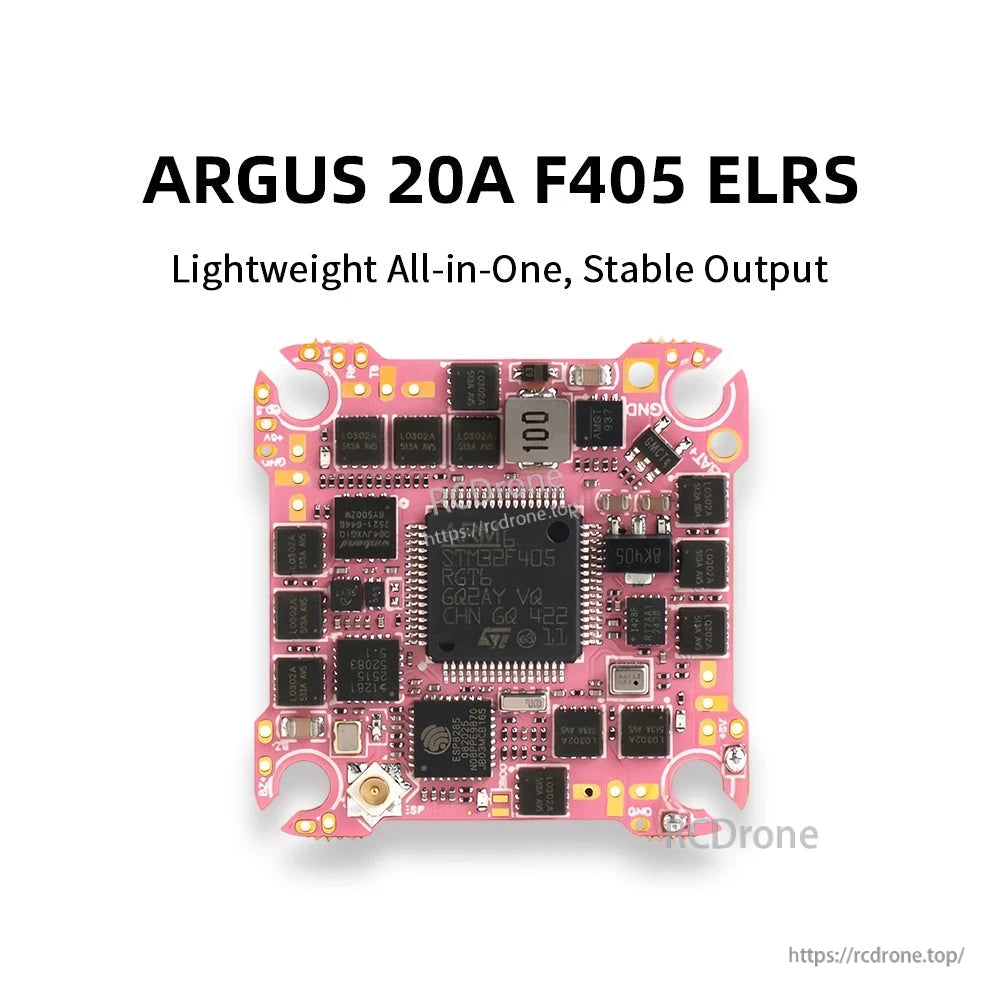 Axisflying ARGUS 20A F405 AIO Flight Controller, Axisflying ARGUS 20A F405 ELRS all-in-one flight controller board with STM32F405 chip and U.FL antenna port