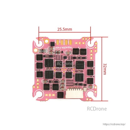 Axisflying ARGUS 20A F405 AIO Flight Controller, Axisflying ARGUS F405 AIO flight controller board, pink PCB with 25.5mm width and 32mm height markings